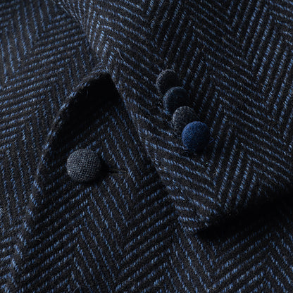 Navy Herringbone Overcoat in wool and cashmere