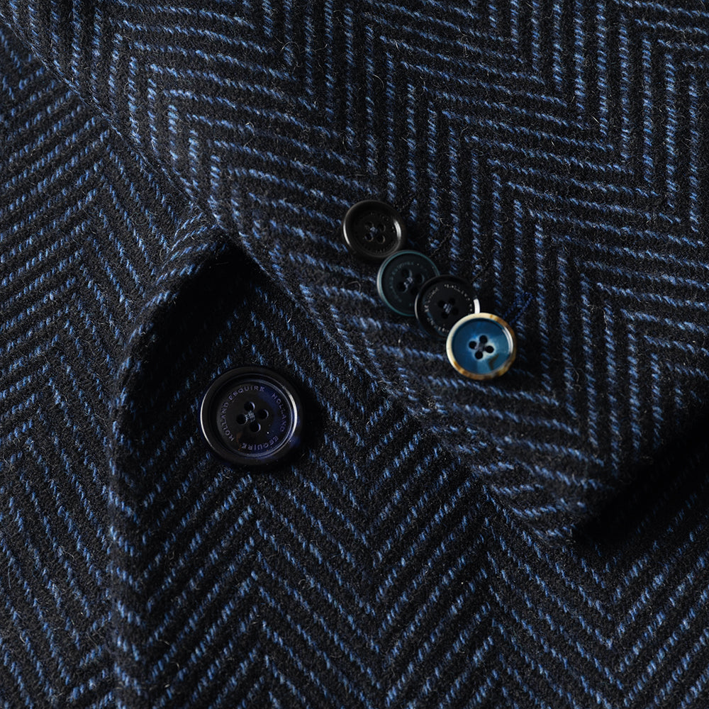 Navy Herringbone Overcoat in wool and cashmere