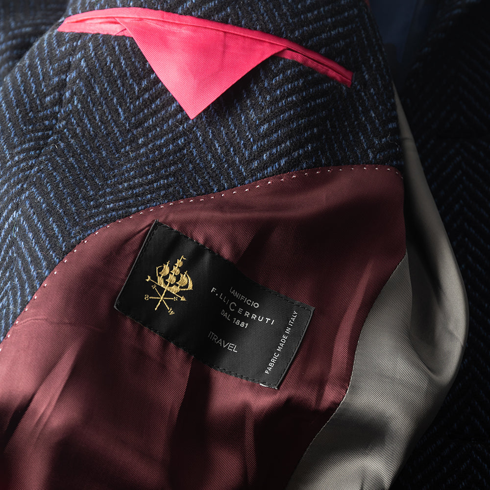 Navy Herringbone Overcoat in wool and cashmere