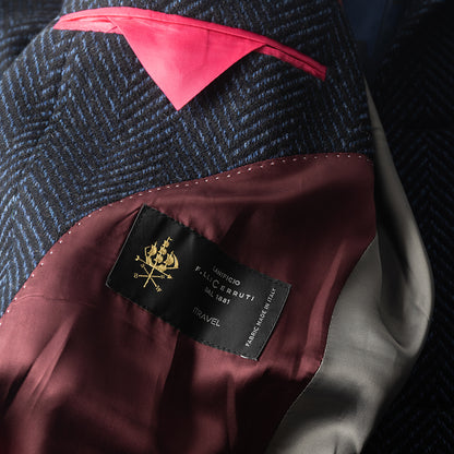 Navy Herringbone Overcoat in wool and cashmere