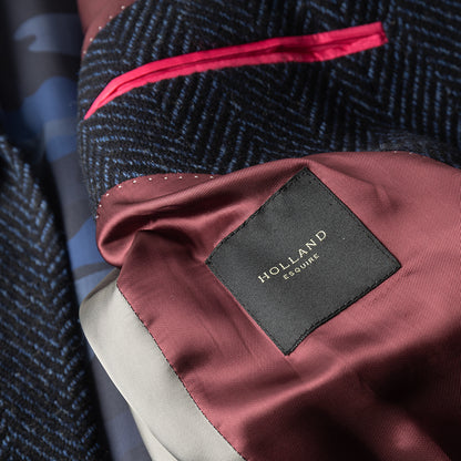 Navy Herringbone Overcoat in wool and cashmere