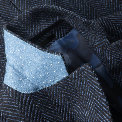 Navy Herringbone Overcoat in wool and cashmere