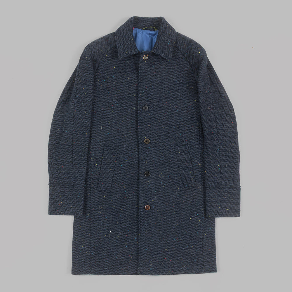 Navy Herringbone Tweed Fleck Overcoat