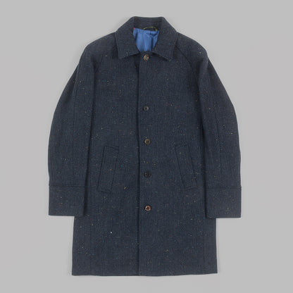 Navy Herringbone Tweed Fleck Overcoat