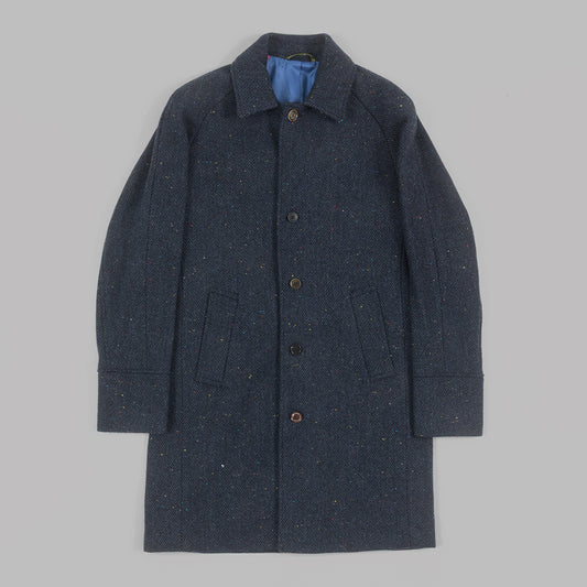 Navy Herringbone Tweed Fleck Overcoat