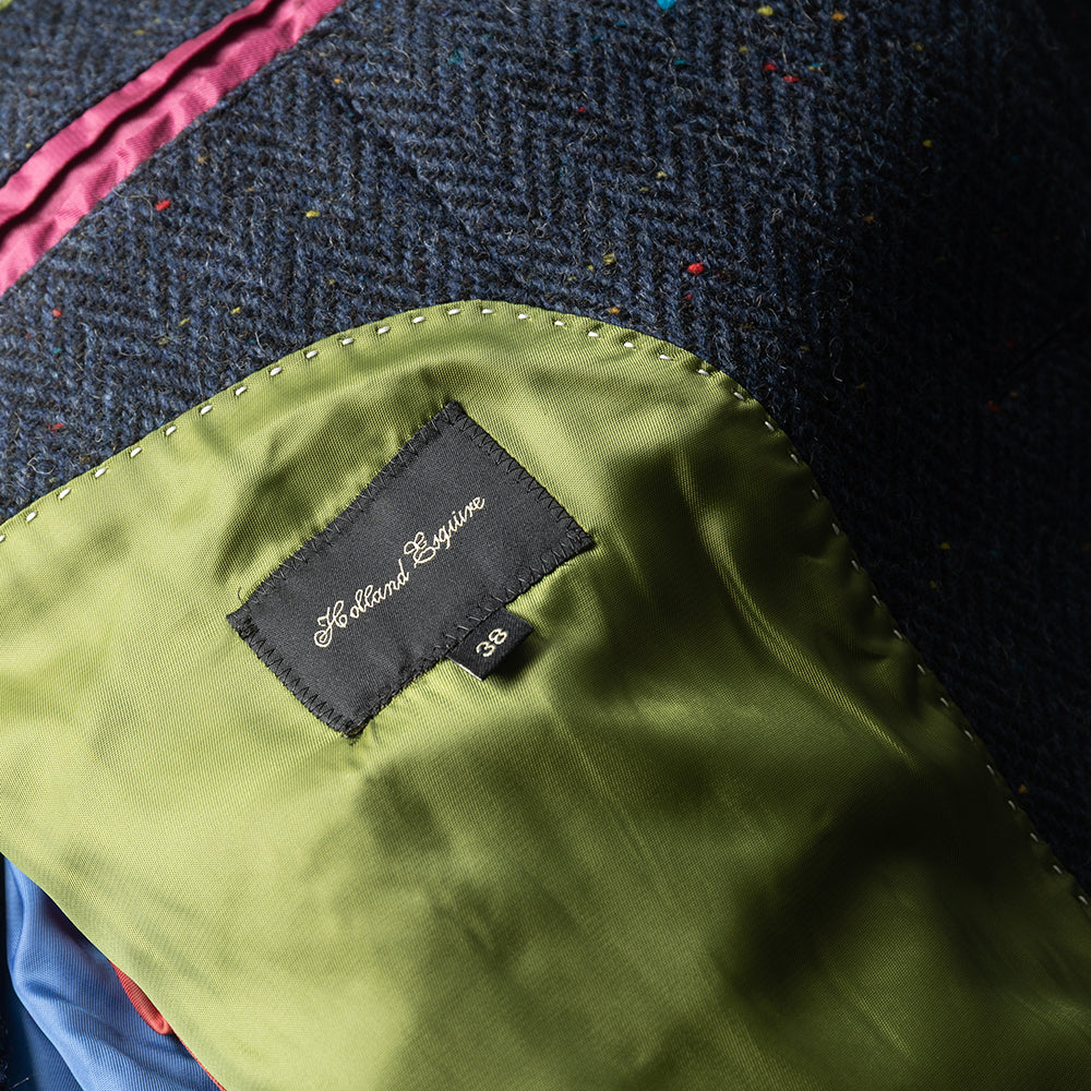 Navy Herringbone Tweed Fleck Overcoat