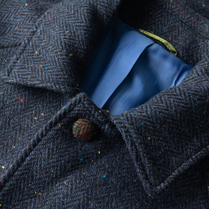 Navy Herringbone Tweed Fleck Overcoat