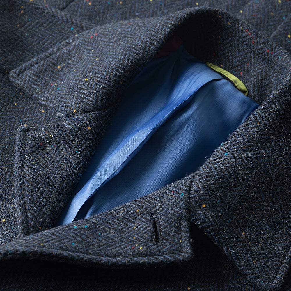 Navy Herringbone Tweed Fleck Overcoat