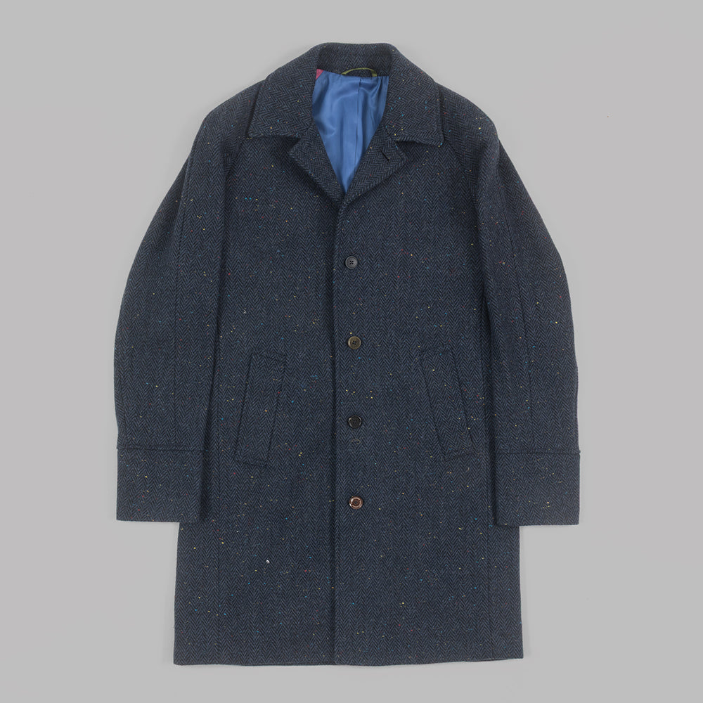 Navy Herringbone Tweed Fleck Overcoat