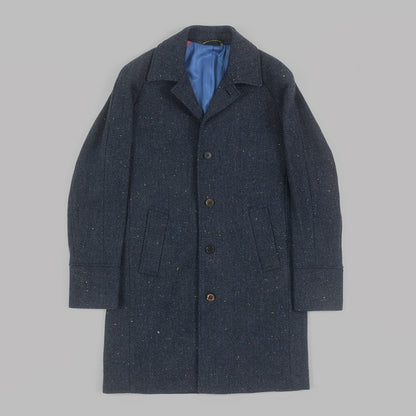 Navy Herringbone Tweed Fleck Overcoat