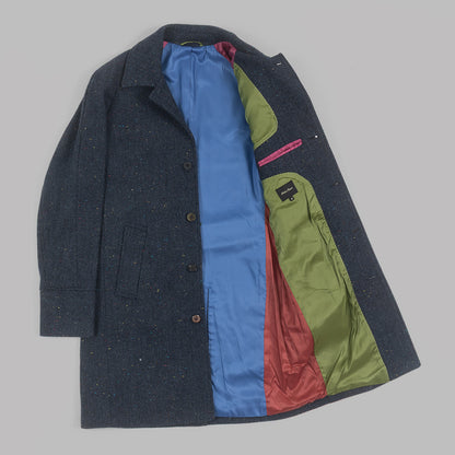 Navy Herringbone Tweed Fleck Overcoat