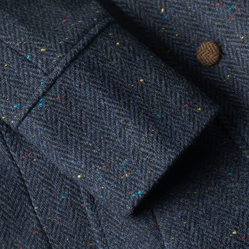 Navy Herringbone Tweed Fleck Overcoat