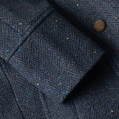 Navy Herringbone Tweed Fleck Overcoat