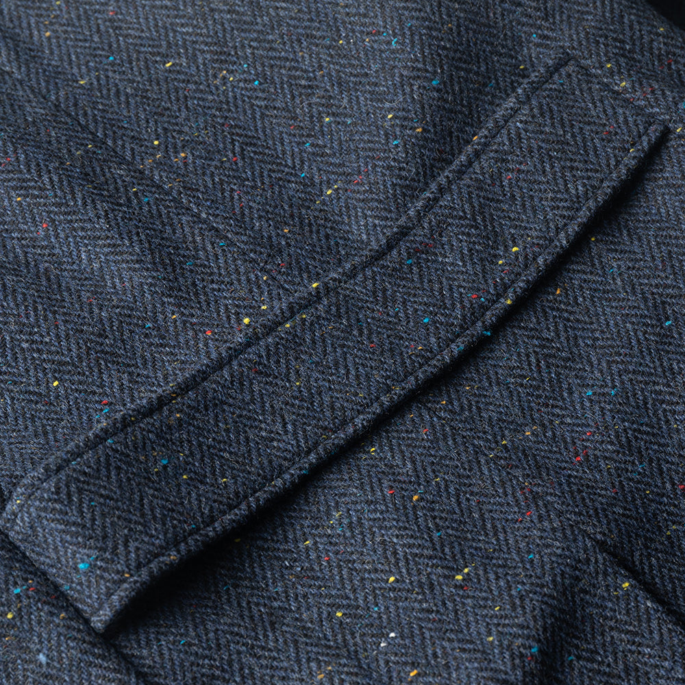 Navy Herringbone Tweed Fleck Overcoat