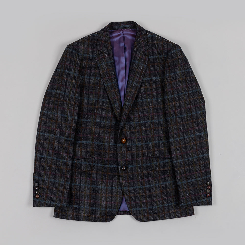 Navy Check Shetland Wool Tweed Blazer