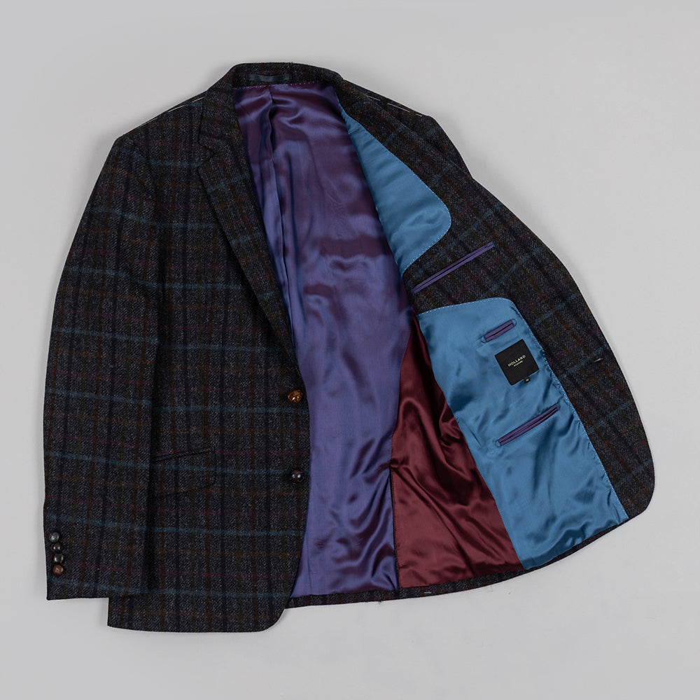 Navy Check Shetland Wool Tweed Blazer