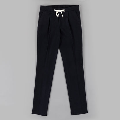 Navy Wool Twill Drawstring Trouser