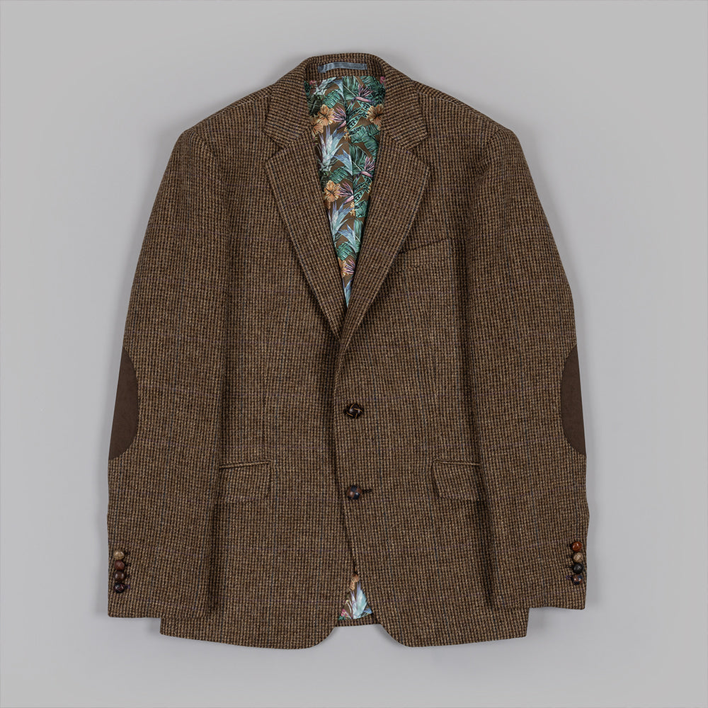 Tan Dogstooth Check Tweed Blazer