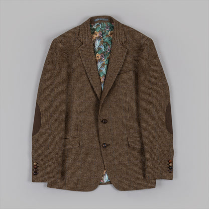 Tan Dogstooth Check Tweed Blazer