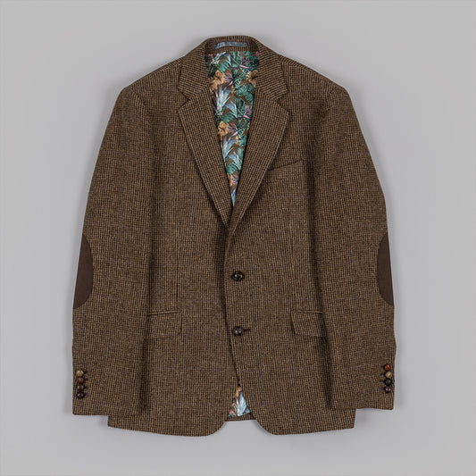 Tan Dogstooth Check Tweed Blazer