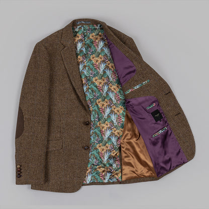 Tan Dogstooth Check Tweed Blazer