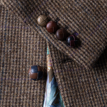 Tan Dogstooth Check Tweed Blazer