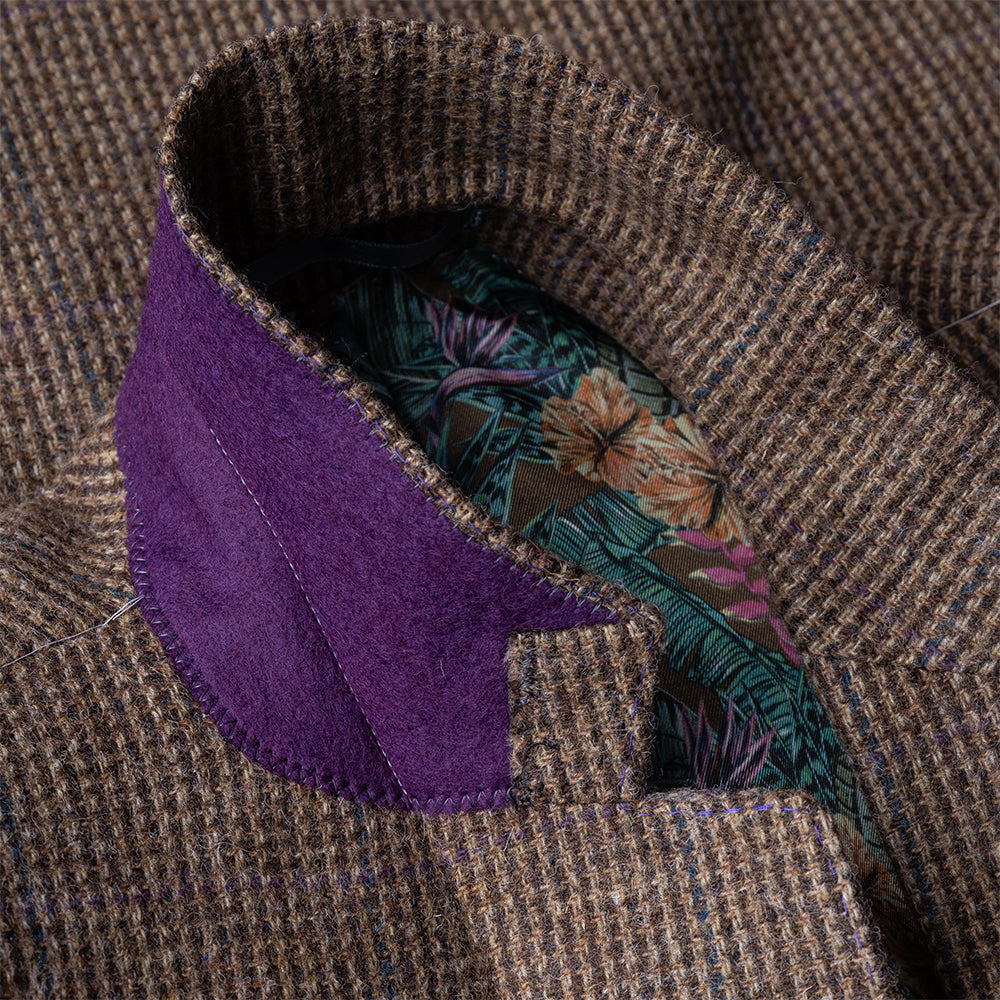 Tan Dogstooth Check Tweed Blazer