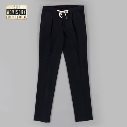 Navy Wool Twill Drawstring Trouser